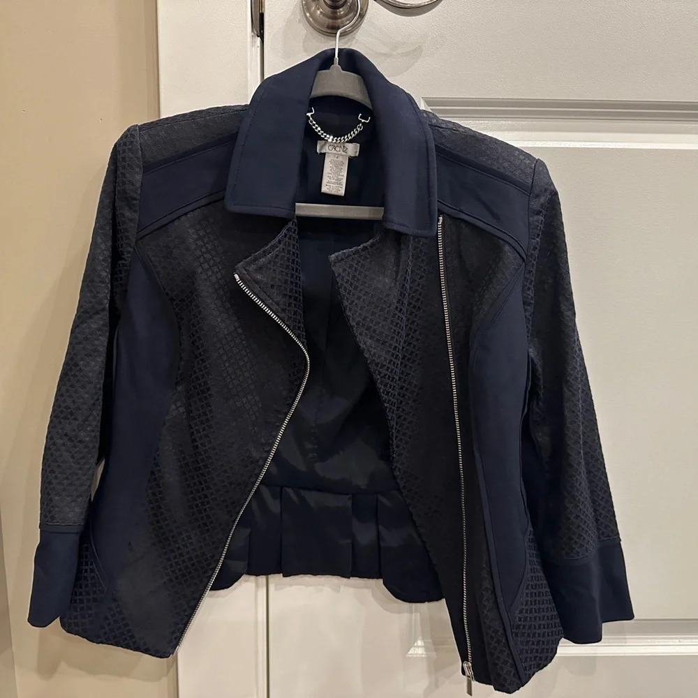 Cache navy moto jacket with 3/4 sleeves| size 4